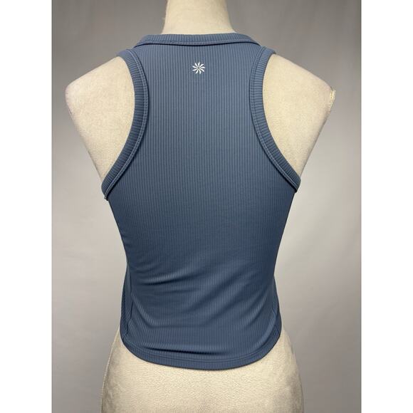 Athleta Transcend Crop Tank Rib Grey Blue Small T-back Cropped Sleeveless - Picture 2 of 12